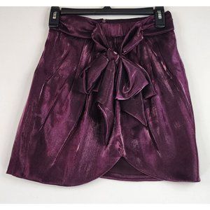 Do + Be Skirt Womens Small Purple Satin Metallic Front Bow Sexy Night Club Mini